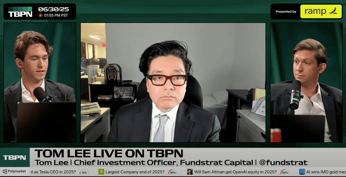 Tom Lee Discusses BitMine's $250MM PIPE and Ethereum Live on TBPN